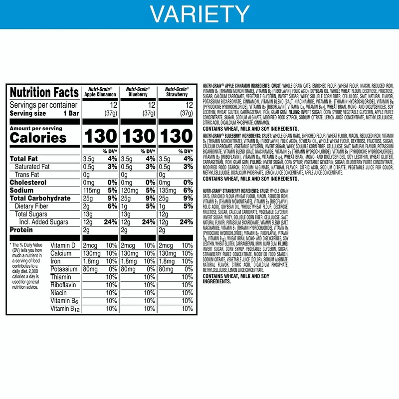 Kellogg's Nutri-Grain Bars Variety Pack 36 Count 1.3 oz Each