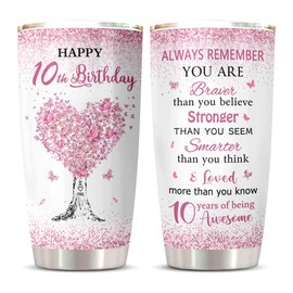 ZANIION 10 Year Old Girl Birthday Gifts Tumbler 1PC, Birthday Gifts for 10 Year Old Girl, Best 10 Year Old Girl Gift Ideas, Happy 10th Birthday Girl, 10th Birthday Decoration Coffee Cup 20oz