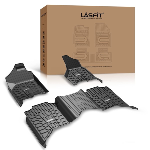 LASFIT Floor Mats for Dodge Ram 1500/2500/3500 Crew Cab 2013-2018, for Ram 1500 Classic Crew Cab 2019-2022 All Weather Custom Fit Car Floor Liners 1st & 2nd Row, Black