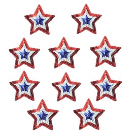 Ximkee(10 Pack) Red White Blue 3 Color 5 Star Sequin Sew Iron On Embroidered Patches Appliques