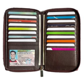 Texan Bull RFID Premium Soft Cow Leather Long Bifold Zip around Credit Card ID Holder Travel Organizer (Brown)