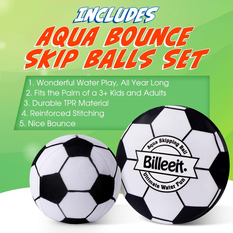 Billeeit 4Pcs Water Skipping Balls for Pool Play(Soccer Theme), Water