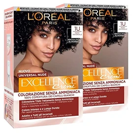 2 x L'Oréal Paris Excellence Cream Permanent Hair Colour Universal Nude Black 1U Triple Treatment - 2 Hair Colours