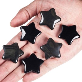 Nupuyai 5pcs Obsidian Carved Crystal Star Statue Pocket Worry Stone Set, Energy Healing Stone Figurine for Home Office Decor