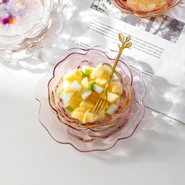 1500° C TABLETOP Light Pink Glass Desert Plate and Bowl Set, Appetiser Desert Plates Salad Bowl for Dinner, Tea Party, Weddings, Kitchen Pink