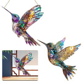 LINGJIA Pack of 2 20 x 20 cm Suncatcher Window, Crafts, Hummingbird Prism, Window, Crafts, Colourful Acrylic Decorations, Hanging, Garden, Indoor, Holiday Decorations, Women's Day Gifts