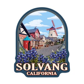 Die Cut Sticker Solvang, California, Montage with Flowers, Contour Vinyl Sticker 3 to 6 inches, (Waterproof Decal for Cars, Water Bottles, Laptops, Coolers), Large