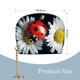 smauncucn Women's Slim RFID Wallet – Compact Leather Card Holder Wallet for Women, 9 Card Slots RFID Blocking Credit Card Organizer, Small Travel Wallet - Ladybug on Daisy Flower