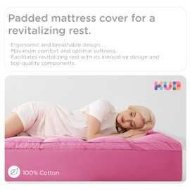 KUB Twin Cotton Mattress Topper, Breathable Pillow Top with 8-21 Inch Deep Pocket, 3D Snow Down Alternative Fill, Fluffy College Dorm Mattress Pad Cover (Pink, 39 * 75inch)