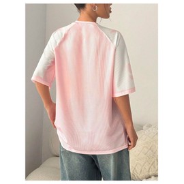 SHENHE Women's Color Block Oversized Football Jersey Mesh Number Print Short Sleeve Tee Top Light Pink Large