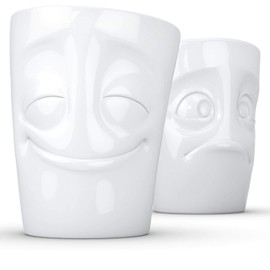 Fiftyeight - “Cheery” and “Baffled” Mugs (Without Handles) - Set of 2, White