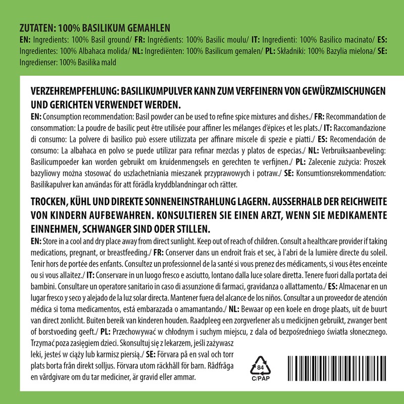 Ground Basil (250g, 8.8oz), Basil Powder, 100% Natural and Without