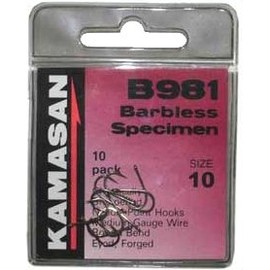 KAMASAN B981 Eyed Barbless Hooks - Size 20, One Size