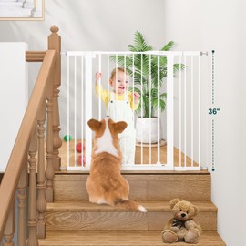 keny 36" Extra Tall Baby Gate for Doorways, Fits Openings 29.7" to 46" Wide, Auto Close Pressured Mounted Dog Gate for Stairs, No Drilling Easy Install Pet Gate, White