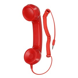 sourcing map 3.5mm Retro Telephone Handset Phone Telephone Receiver for Microphone Speaker Smooth Red