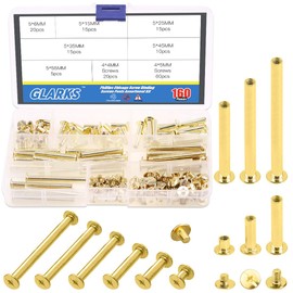 Glarks 80 Sets Chicago Screws Assortment, M5 x 6/15/25/35/45/55 Brass Plated Screw Posts Binding Screw Chicago Button Rivets Screws for Leather Photo Albums