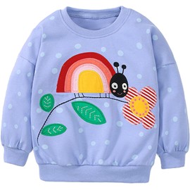 MUJOQE Girls' Pullover for Children, Long Sleeve Cotton Sweatshirt, Winter Clothing, Long Sleeve Tops, 1-7 Years, Blue flower