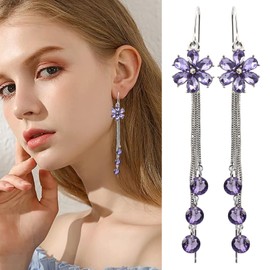 Amethyst Earrings for Women, Purple Dangle Floral Crystal Hook Earrings, Amethyst Jewellery Earrings, Gifts for Her