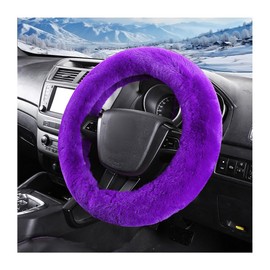 NYTKL Car Fuzzy Steering Wheel Cover, 15 inch Fluffy Soft Steering Wheel Protector for Winter Warm, Anti-Slip Fuzzy Plush Vehicle Wheel Wrap Cover Interior Decoration for Women Men (Purple)