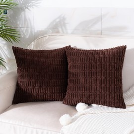 Smile of hope Corduroy Decorative Throw Pillow Covers 20x20 Inch Set of 2, Soft Striped Boho Pillow Covers Modern Farmhouse Home Decor for Couch Sofa Neutral Living Room Bed Dark Brown