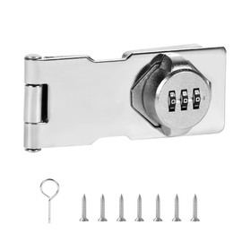 Password Hasp Locks, 4.3Inch Silver 90-180 Degree Cabinet Locks Hasp Latch Barn Door Lock, Cabinet Door Combination Lock Rotary Door Lock Hasp with Screws for Cabinets, Barn Door, Outdoor, Garden