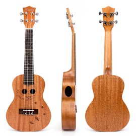 Kmise Concert Ukulele 23 inch Hawaii Guitar Mahogany Carved Cat W/Bag and Tuner