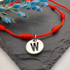 cotigo Bracelet 7 Red Knot with Initial Letters A Z Stainless Steel Lucky Charm and Protection Bracelet for Couples and Friendship Adjustable Jewellery, Stainless Steel