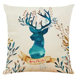 BCKAKQA Christmas Pillow Covers 18 x 18 inch Set of 4 Teal Blue and Gold Cushion Covers 45cm x 45cm Linen Square Decorative Throw Pillow Cases for Living Room Sofa Couch Bed Pillowcases