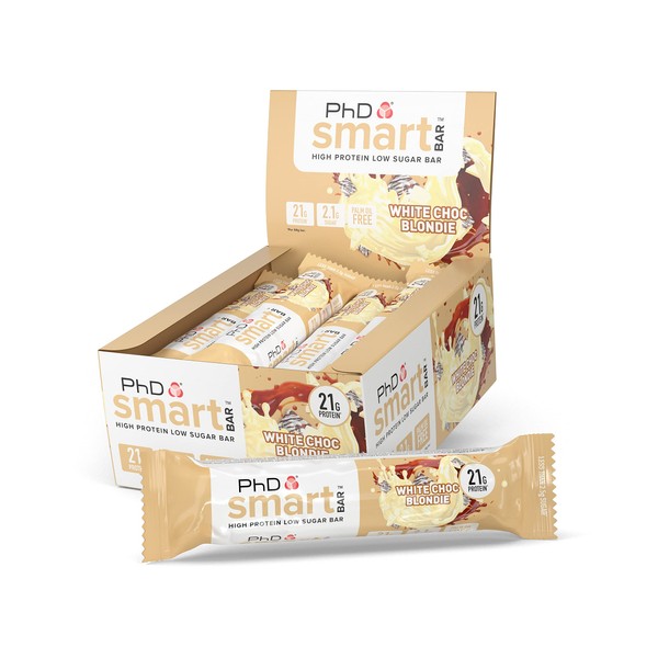 PhD Smart Hight Protein Bar Low Sugar, Nutritional Protein Bars/Protein Snacks, White Chocolate Blondie Flavour, 21g of Protein, 64g Bar (12 Pack)