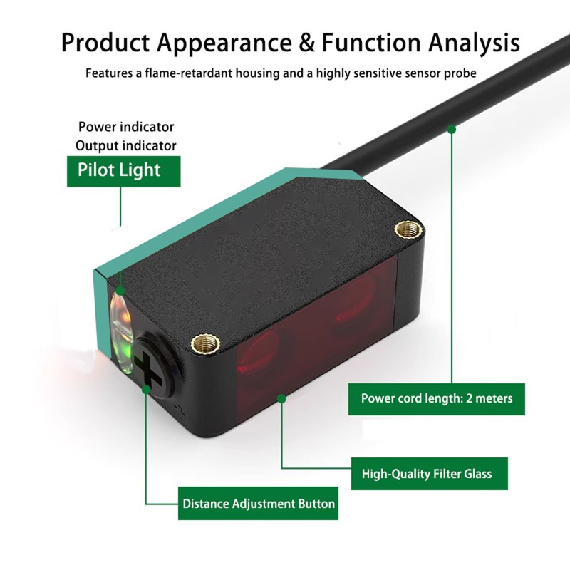 BG-38N Photoelectric Sensors,Background Suppression Diffuse Photoelectric Sensor,Sensing Distance 5-350mm,10–30VDC,NPN Output,Detection