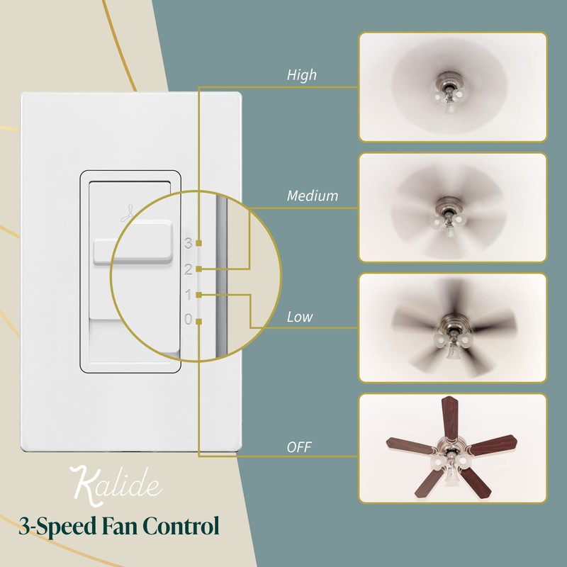 TOPGREENER Kalide Fan Speed Control Switch, 3-Speed Fan Wall Switch,