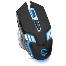 Mouse Inalámbrico Bluetooth Ratón Gaming Recargable, Ratón Ergonómico de 7 Botones, Mouse Gamer Silencioso con Raton de 3 Modo(BT5.0/3.0+USB), RGB Mouse Inalambrico para PC, Portátil, Macbook -Negro