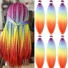 Pre Stretched Braiding Hair Extensions 30 Inch 6 Packs Long Professional Crochet Twist Braids Hair High Temperature Synthetic Fiber Yaki Texture(30",Red Purple-Light Blue -Yellow-Orange)