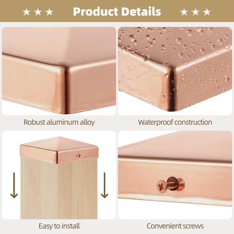 6 Pcs 3.5" x 3.5" Solid Copper Post Cap Fence