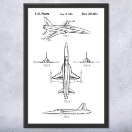 Framed F-20 Tigershark Print, Air Force Art, Jet Pilot Gift, Fighter Jet Design, Military Decor, Airplane Blueprint Black & White (12x18)