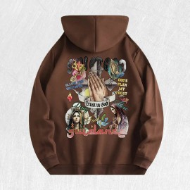 I Trust in God Graphic Hoodie 100% Cotton US Warehouse 6 ColorsColor: Brown, Size: M