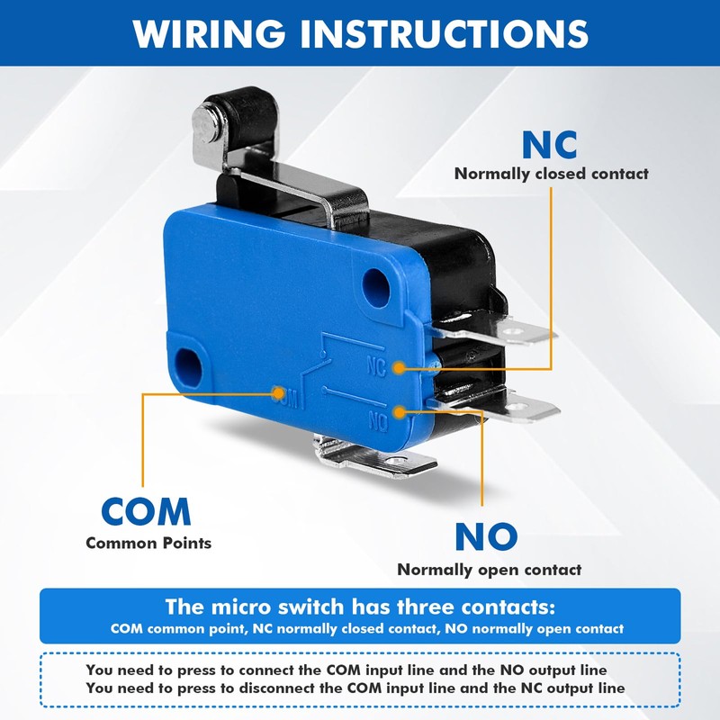 DewinLVD Pack of 10 Micro Limit Switch, Mini Micro Switch,