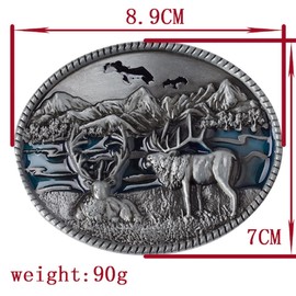Deer Belt Buckle for Men - Wildlife Elk, Norse Viking Head, Mountain Animal, Western Cowboy, Vintage Punk Rock - Gifts