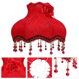 Lurrose European Style Fabric Lampshade E27 Cloth Lace Lamp Shade with Beads Vintage Chandelier Lamp Shades for Table Wall Lamp Living Room, Red