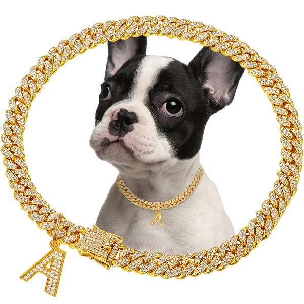 Gold Dog Chain Diamond Cuban Collar Walking Metal Chain Collar