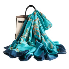 LumiSyne Women's Scarf, Silk Scarf, Fashion Print, Fashion, Elegant Style, Large Stole, Thin, Sunscreen Shawl, Seaside, Elegant, Spring, Summer, Autumn, Winter, Travel, Commuting, blue green
