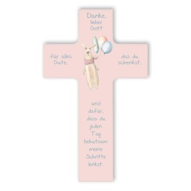 Fritz Cox - Children's Cross Teddy Bear | Christian Gift for Children | Thank You Dear God (Pink, 20 cm)