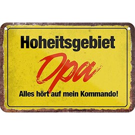 Tin Sign Funny Saying "HOHEITSGEBIET Opa .. " Decorative Hanging Sign Door Sign House Entrance Metal Sign Funny Gift for Birthday, Christmas or Father's Day 18 x 12 cm