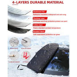 4 Layers Car Windshield Cover for Ice and Snow,Heavy Duty Truck Windshield Snow Cover with Side Mirror Covers,Front Window Frost Hail Protector for Most Car, Truck, SUV, Van (70 x 43 Inch)