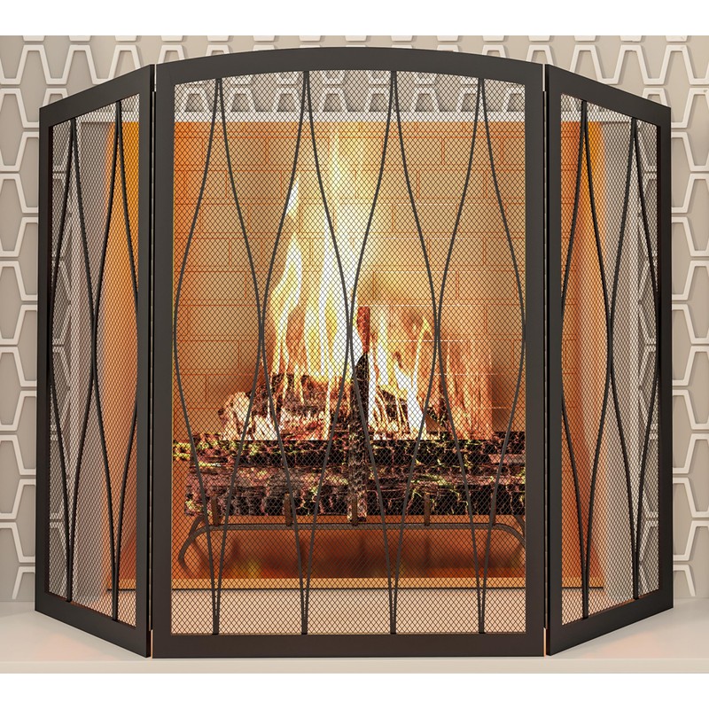 Kingson Childproof Fireplace Screen 3- Panel Modern Handcrafted Wrought Iron