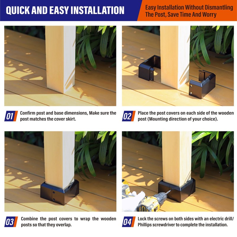 Prinfort 4"x4" (Actual: 3.5"x3.5") Deck Post Base Covers Aluminum, Split