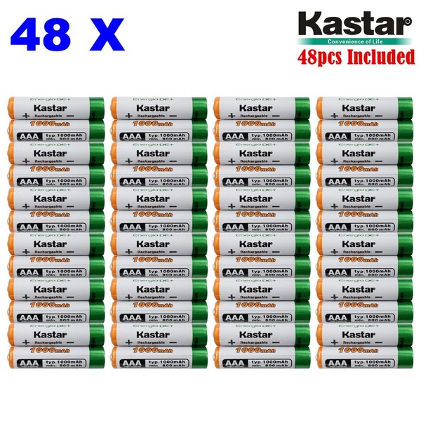 Kastar AAA 48-Pack Ni-MH 1000mAh Super High-Capacity Rechargeable Battery Pre-Charged for Panasonic HHR-4DPA HHR-55AAABU HHR-65AAABU, Out Solar Light, Solar Spinner, Garden Light, Path Light, Remote