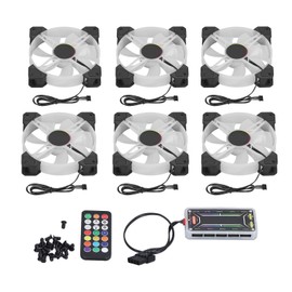 6pcs Computer Case Fan 120mm Ultra Quiet Adjustable Color RGB PC Computer Case Noise Reduction Cooling Fan with Remote Hub