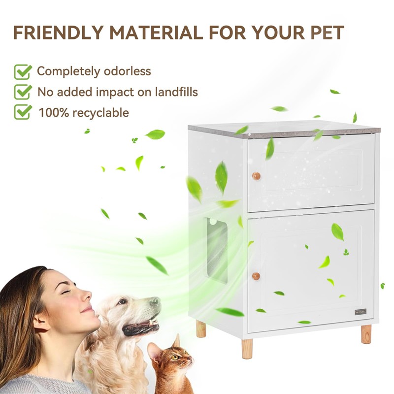 Petsfit Litter Box Enclosure, Odor-Free Design, Storage Cabinet, Easy-Clean, and