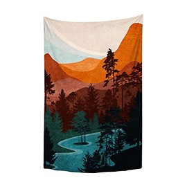 YongColer Boho Mountain Forest Nature Tree Trippy Hippie Tapestry Sunset Lake Wall Hanging for Bedroom Dorm Outdoor Beach Aesthetic Home Decor Vertical (40x60 inches)